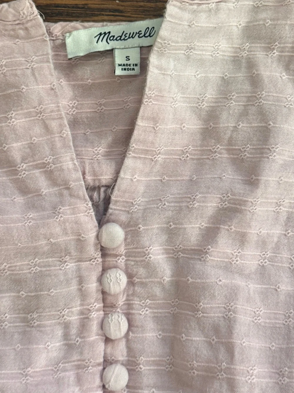 Madewell Courtyard Flutter Pink Button-Front Puff-Sleeve Blouse Top Capsule | S